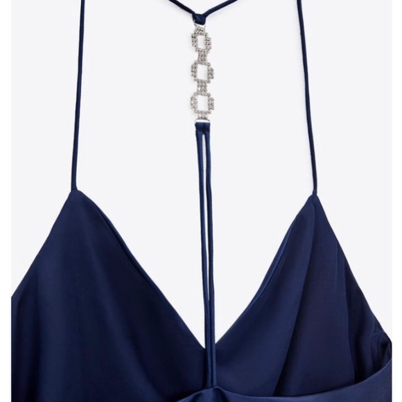 Zara Camisole Satin Dress with Rhinestone Strap - Picture 3 of 4